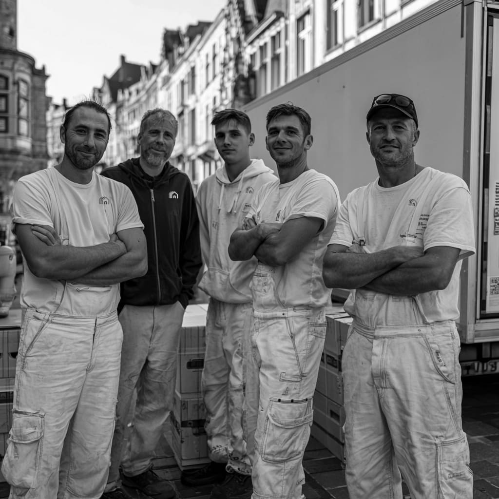 Strasbourg 3 des déménageurs portent des cartons de déménagement a Strasbourg