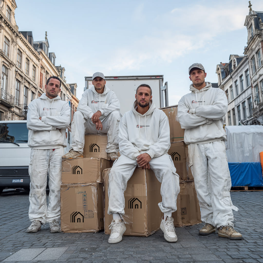 des déménageurs déchargent un camion de déménagement a Saint-Étienne