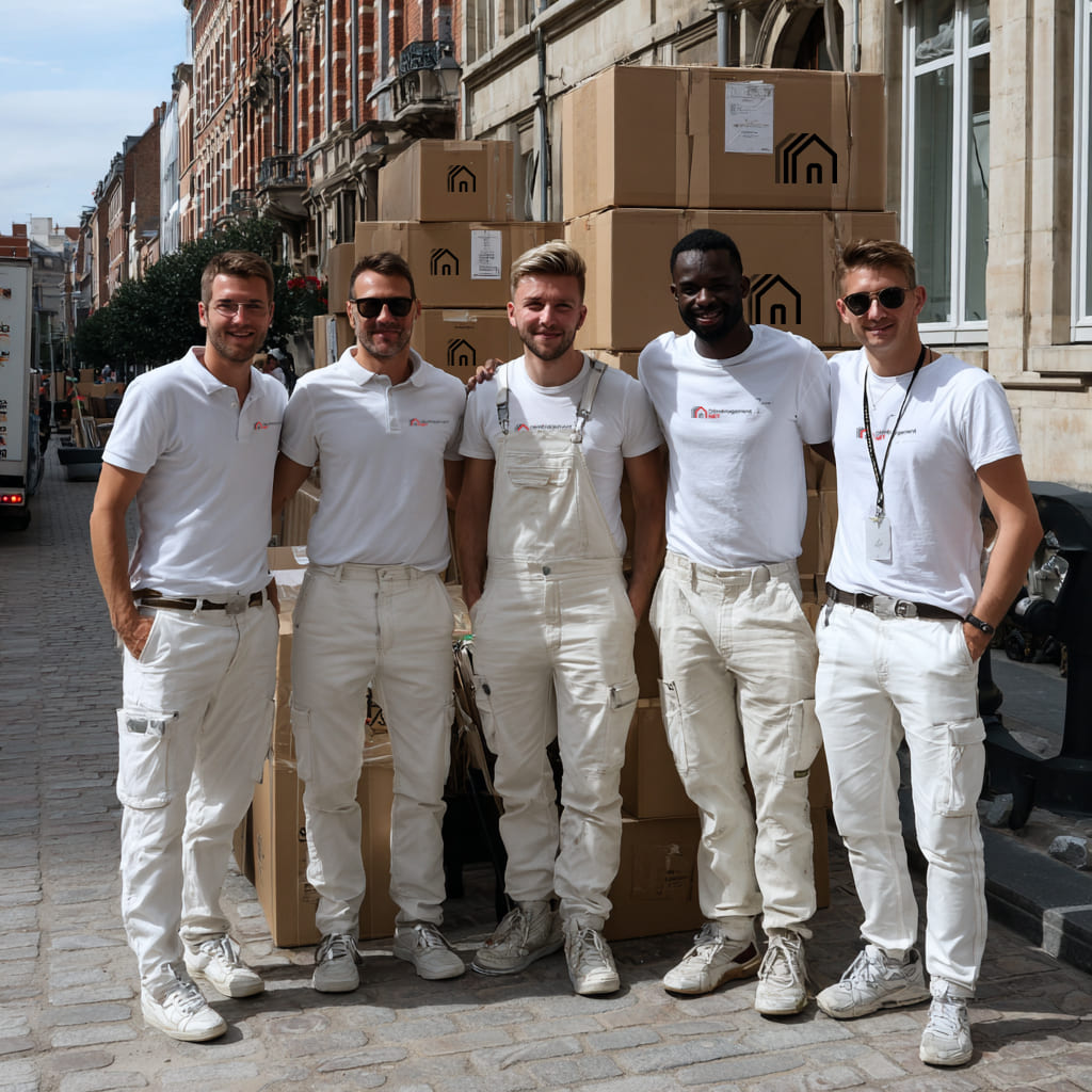 des déménageurs professionnels a Saint-Étienne portent des cartons déménagement